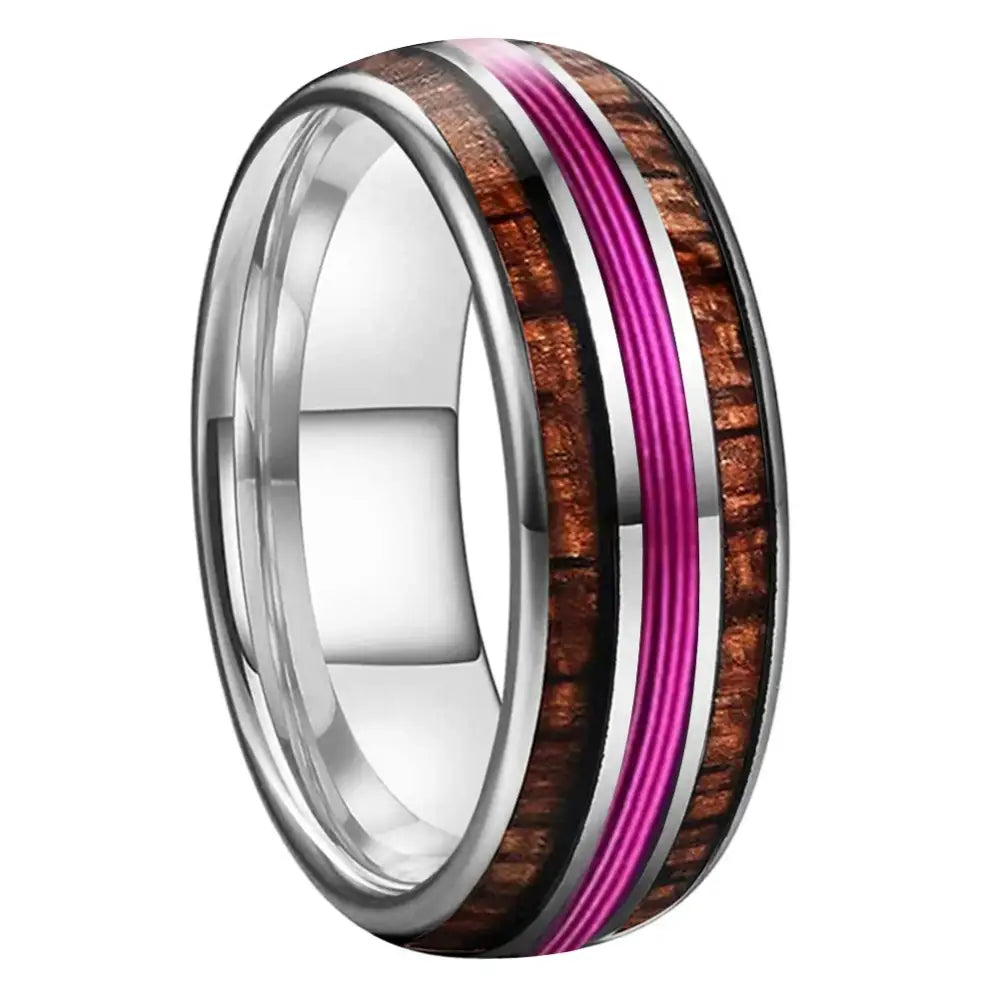 Hawaiian Koa Wood Tungsten Ring - Silver / 8MM / 9 - rings