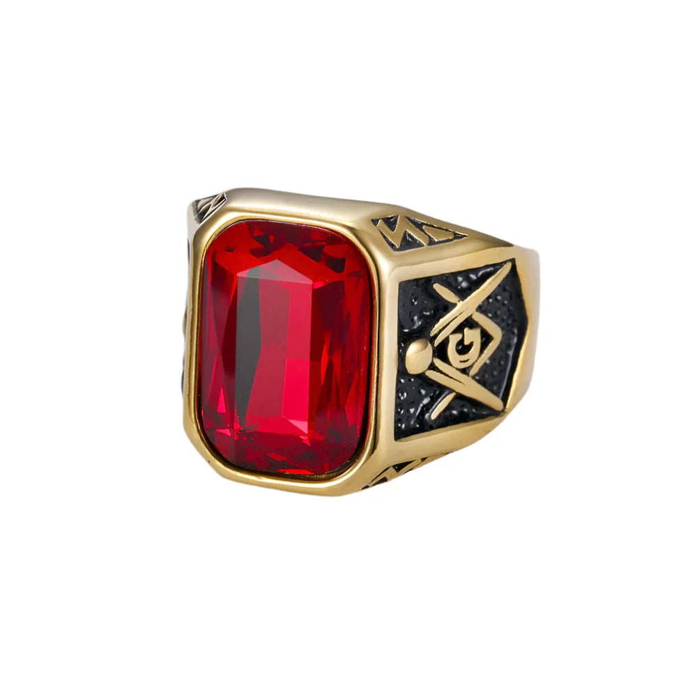Masonic Ring Red Stone