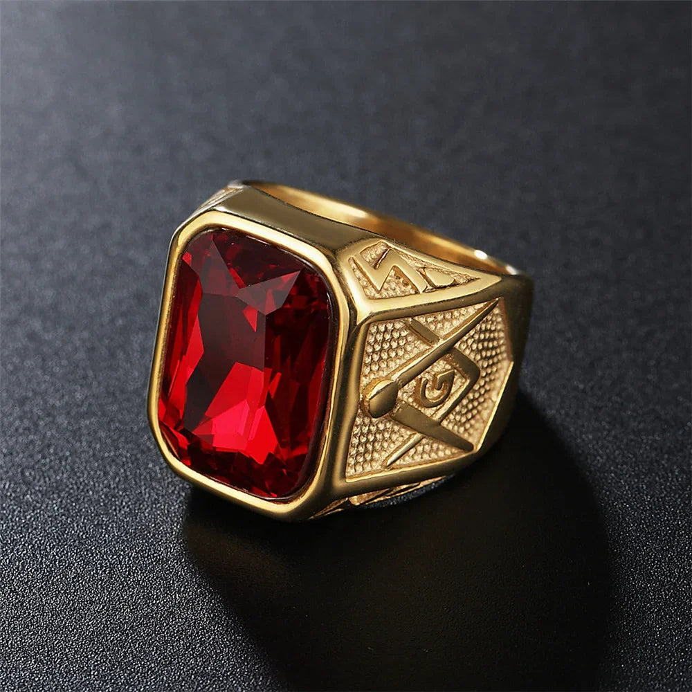 Masonic Ring Red Stone - Ring 4 / 9