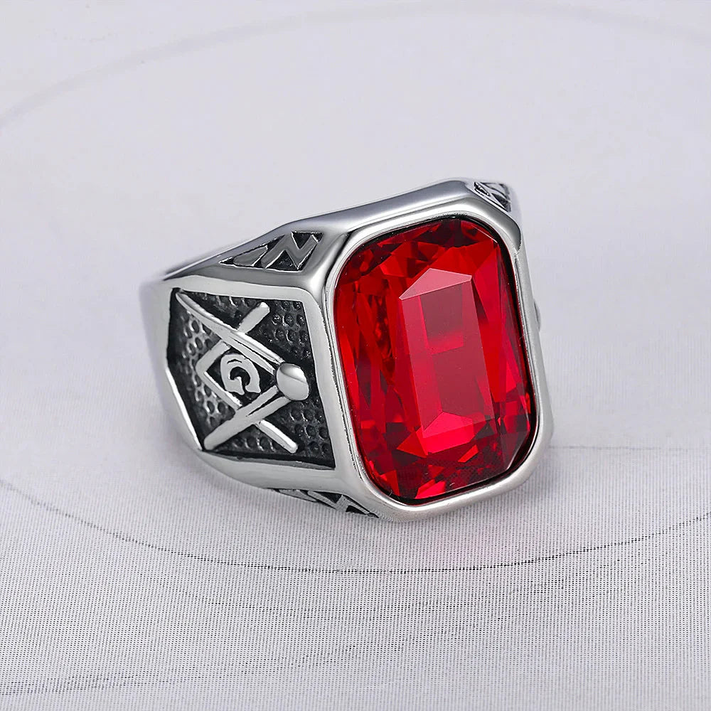 Masonic Ring Red Stone