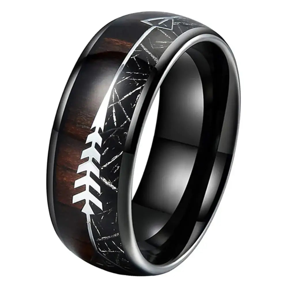 Mens Tungsten Ring with Wood Inlay - Black / 8mm / 9 - rings