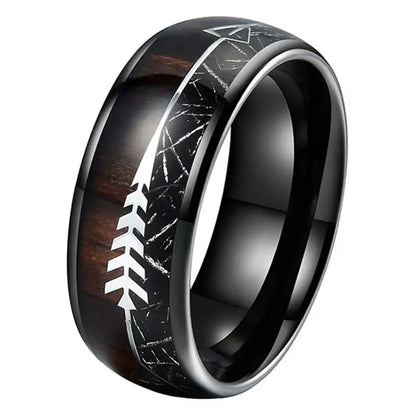 Mens Tungsten Ring with Wood Inlay - Black / 8mm / 9 - rings