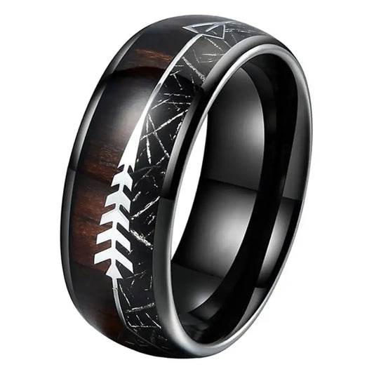 Mens Tungsten Ring with Wood Inlay - Black / 8mm / 9 - rings