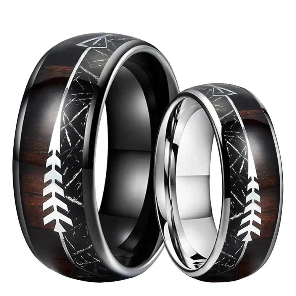 Mens Tungsten Ring with Wood Inlay - rings