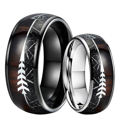 Mens Tungsten Ring with Wood Inlay - rings