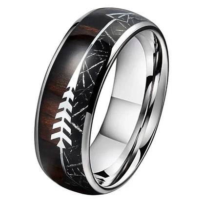 Mens Tungsten Ring with Wood Inlay - Silver / 8mm / 8.5 - rings