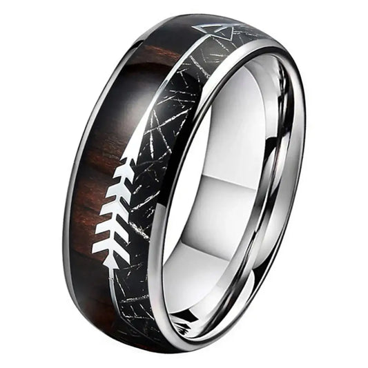 Mens Tungsten Ring with Wood Inlay - Silver / 8mm / 8.5 - rings