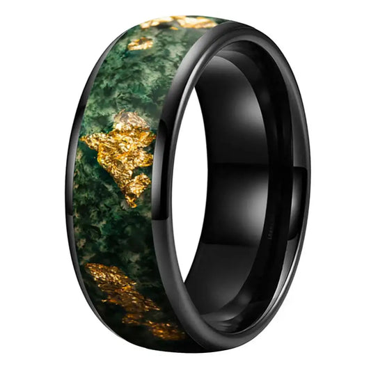 Moss Agate Tungsten Ring - Black Color 8MM / 8 - rings