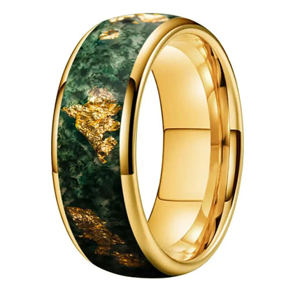 Moss Agate Tungsten Ring - Gold Color 8MM / 8 - rings