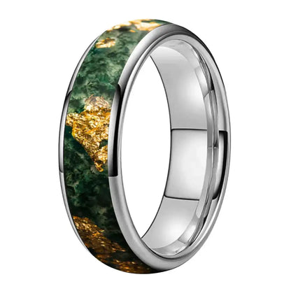 Moss Agate Tungsten Ring - Silver Color 6MM / 8 - rings