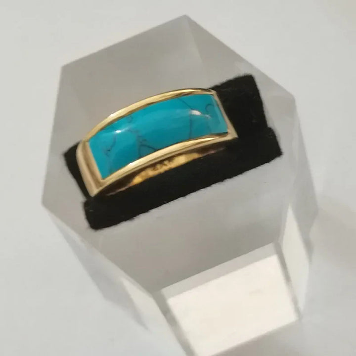 Rectangle Turquoise Ring - 7 / 8mm wide -Gold