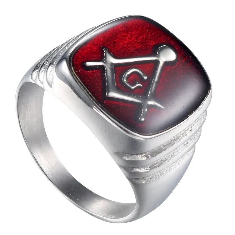 Red Masonic Ring - silver red / 7