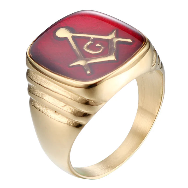 Red Masonic Ring - gold red / 12