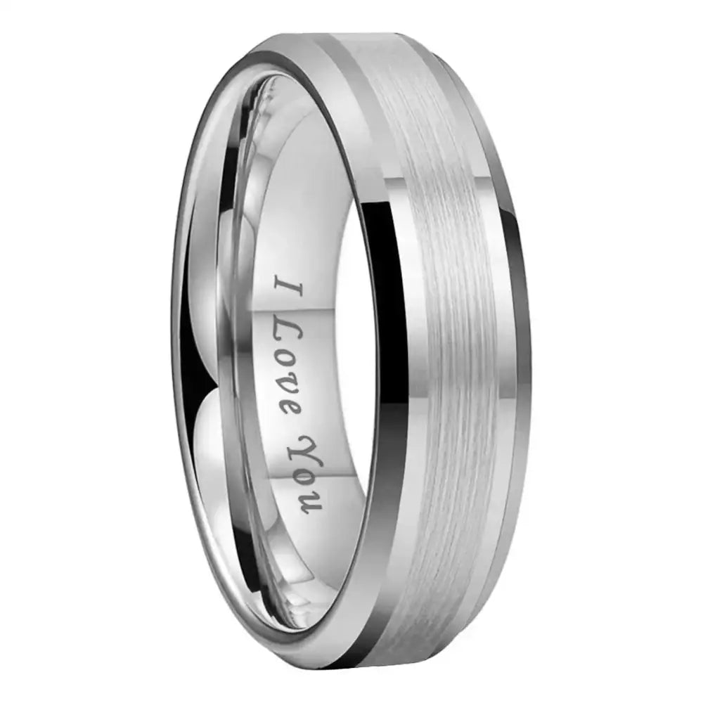 Silver Tungsten Carbide Ring - 6mm I love you / 15 - rings