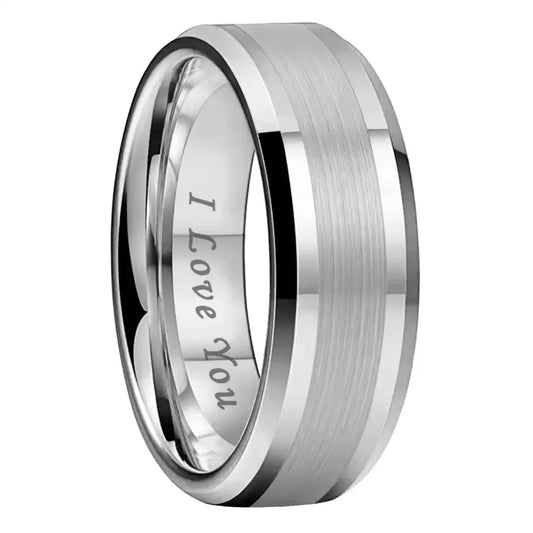 Silver Tungsten Carbide Ring - 8mm I love you / 12.5 - rings