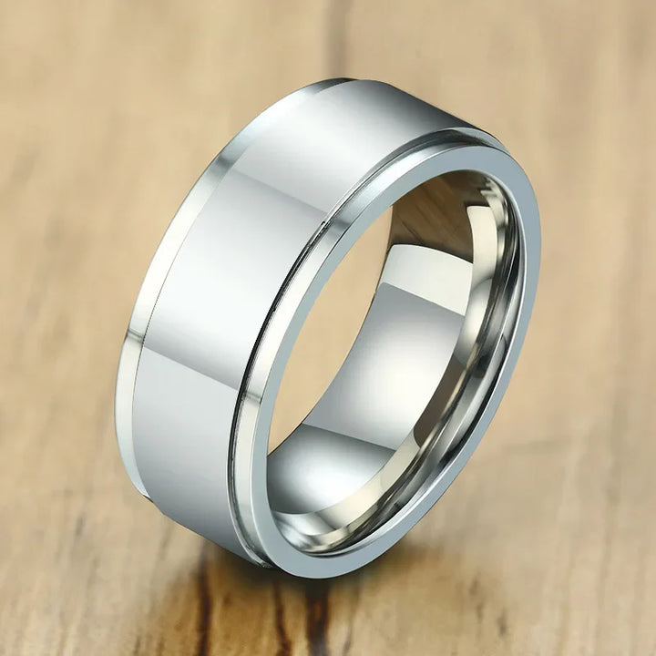 Spinner Ring Wedding Band - 8mm Glossy Silver / 13