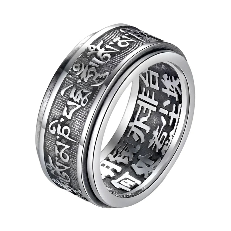 Tibetan Mantra Ring - Beautiful gift box / silver / 12