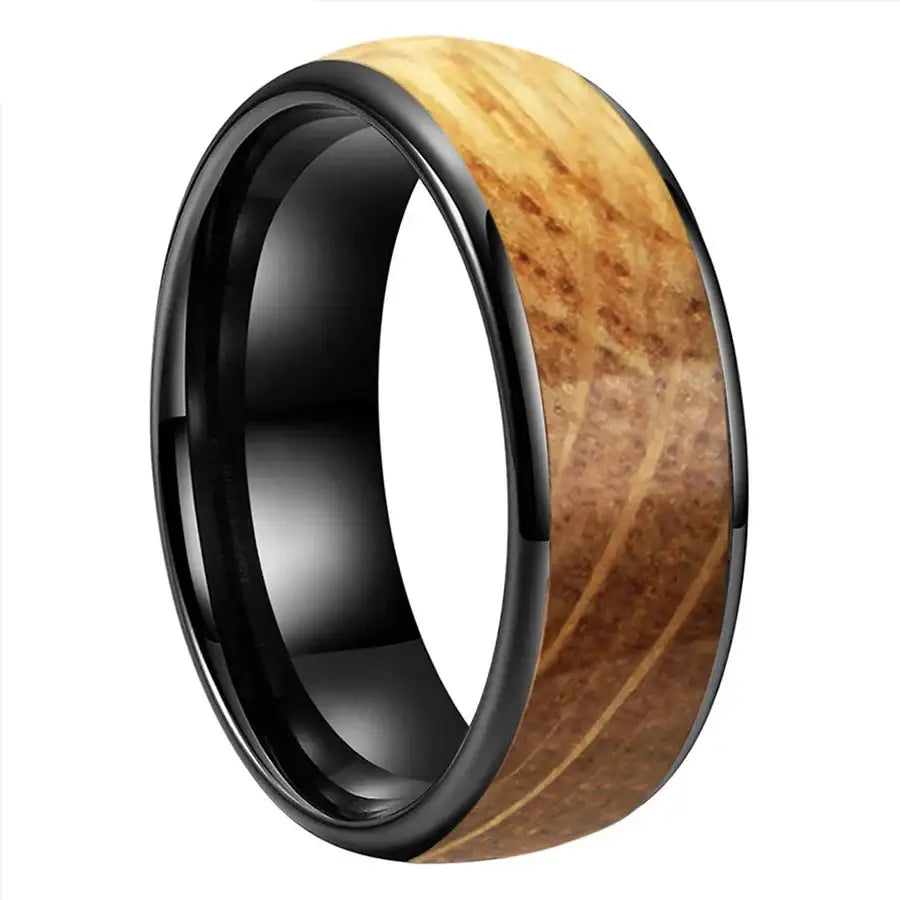 Tungsten Carbide Wood Inlay Ring - Black / 8mm / 11 - rings
