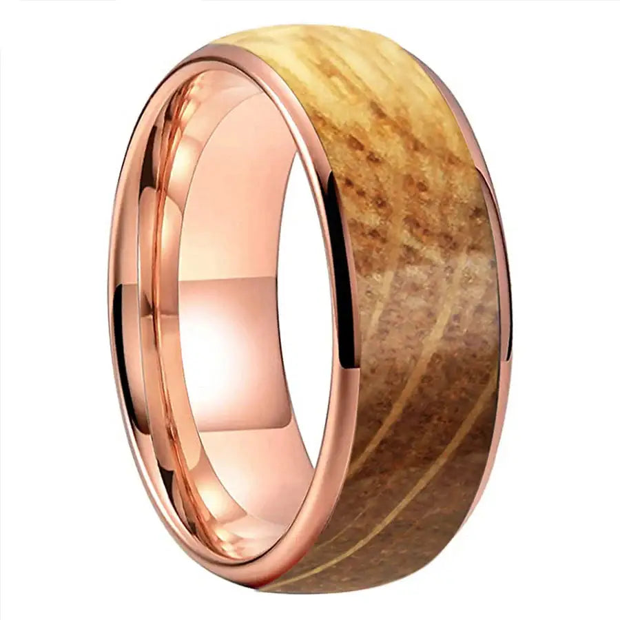 Tungsten Carbide Wood Inlay Ring - Rose Gold / 8mm / 11.5 - rings
