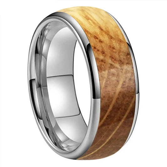 Tungsten Carbide Wood Inlay Ring - Silver / 8mm / 12.5 - rings