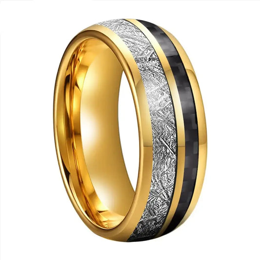 Tungsten Carbon Fiber Mens Ring - 8mm Gold / 7 - rings