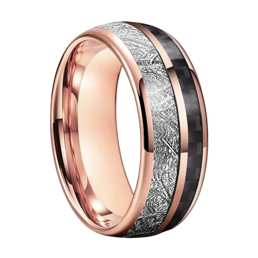 Tungsten Carbon Fiber Mens Ring - 8mm Rose Gold / 10.5 - rings