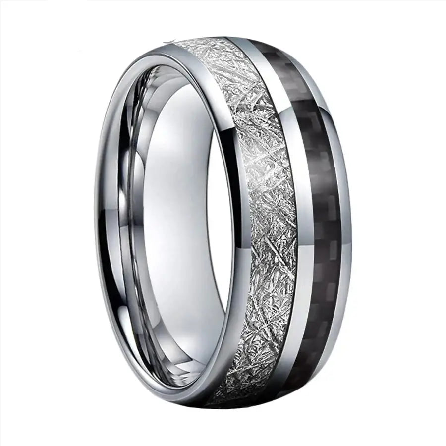 Tungsten Carbon Fiber Mens Ring - 8mm Silver / 6 - rings