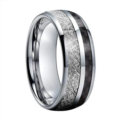 Tungsten Carbon Fiber Mens Ring - 8mm Silver / 6 - rings
