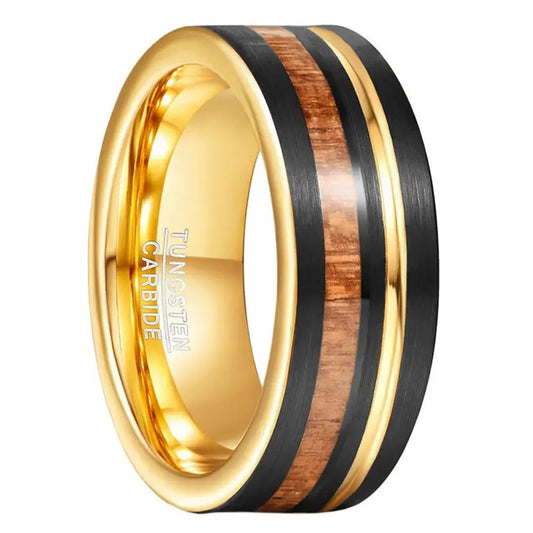 Tungsten Koa Wood Wedding Ring - rings