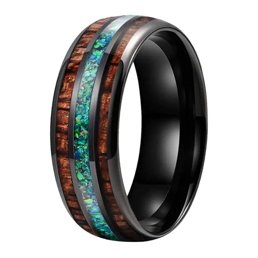 Tungsten Ring with Koa Wood Inlay - Black / Width 8mm / CHINA|7 - rings