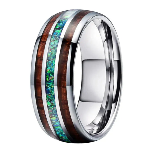 Tungsten Ring with Koa Wood Inlay - Silver / Width 8mm / CHINA|15 - rings