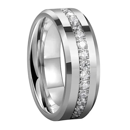 Tungsten Ring with Stones - Silver / 13 - rings