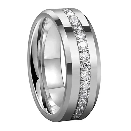 Tungsten Ring with Stones - Silver / 13 - rings