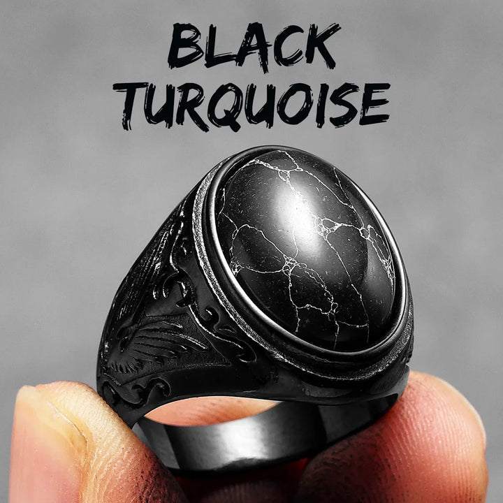 Turquoise Carved Ring - BlackT / 13
