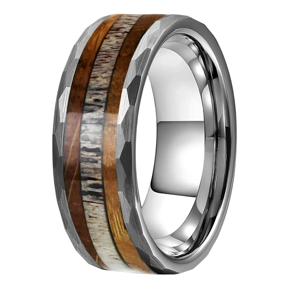 Wood Inlay Ring - Silver Color 8mm / 6.5