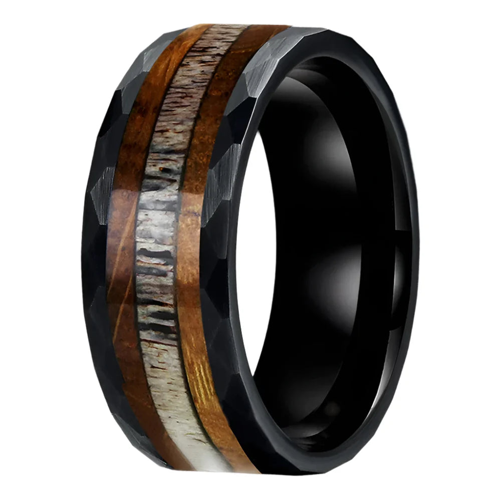Wood Inlay Ring - Black Color 8mm / 6.5